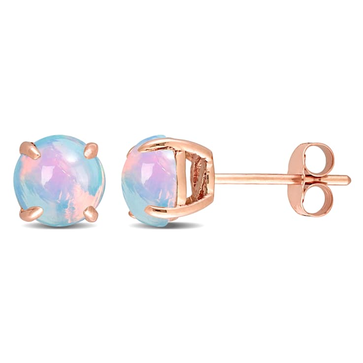 Ethiopian Opal-Blue 10K Pink Gold Earrings 1.80ctw