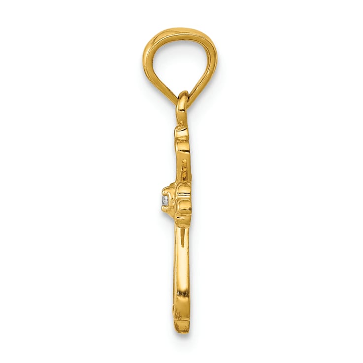 14K Yellow Gold Diamond Accented Cross Pendant