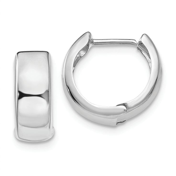 Rhodium Over 14k White Gold Polished 1/2" Hinged Hoop Earrings