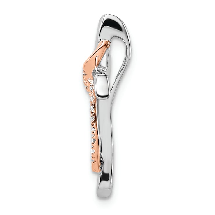 14K White and Rose Gold Cross with Ribbon Diamond Chain Slide