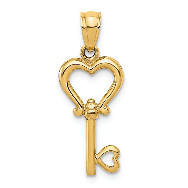 14k Yellow Gold Polished 3D Heart Key Pendant