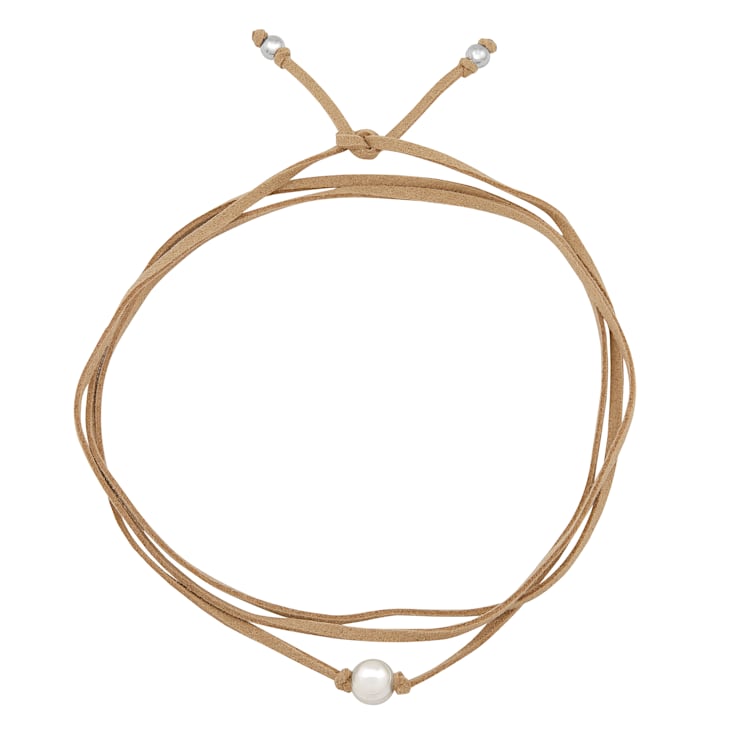 10-11mm Potato White Freshwater Pearl Necklace on Tan Suede Cord