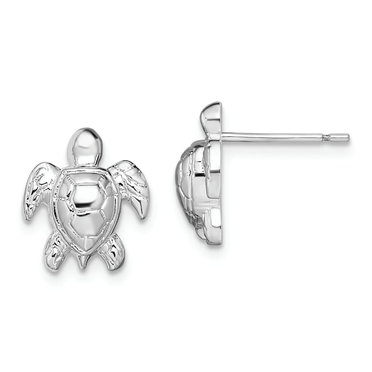 Rhodium Over Sterling Silver Polished Mini Sea Turtle Post Earrings