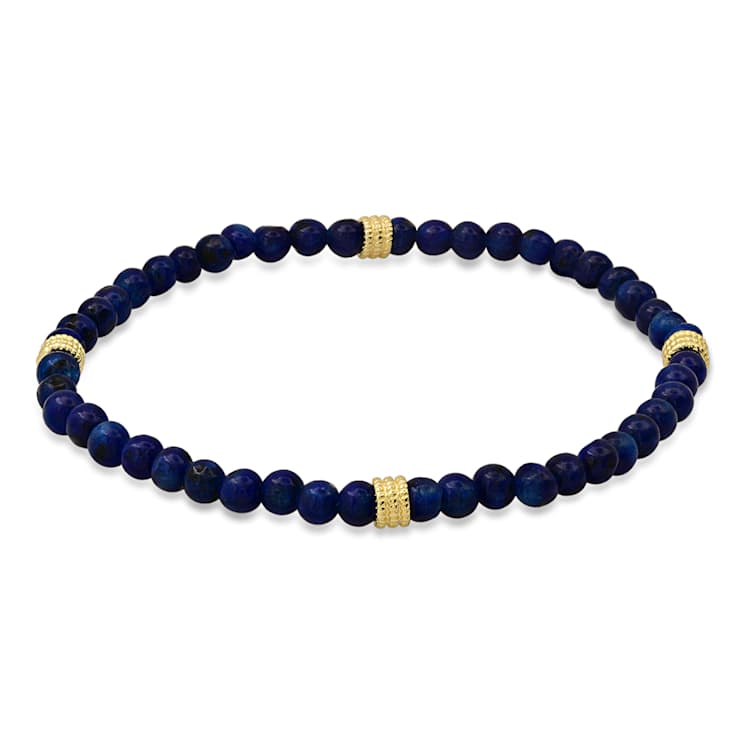 Blue Lapis Lazuli Beaded Stretch Bracelet In 14K Yellow Gold Over
Sterling Silver