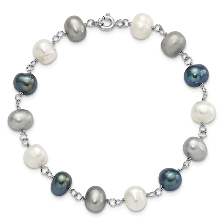 Rhodium Over Sterling Silver Multi-color Freshwater Pearl
Necklace/Bracelet/Earring Set