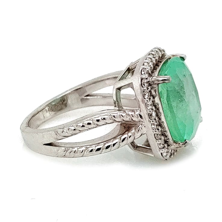 8.45 Ctw Colombian Emerald and 0.41 Ctw White Diamond Ring in 14K WG