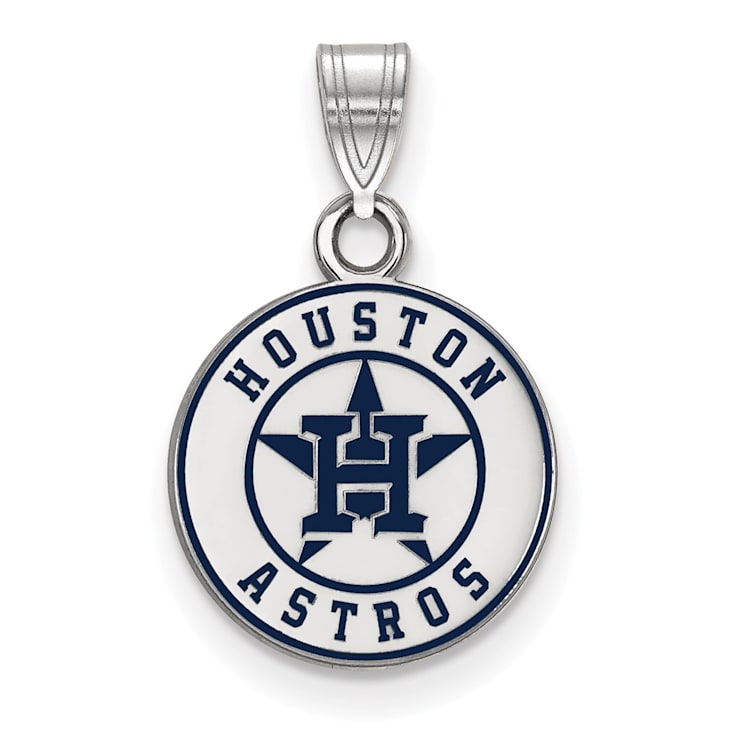 Rhodium Over Sterling Silver MLB LogoArt Houston Astros Enamel Pendant