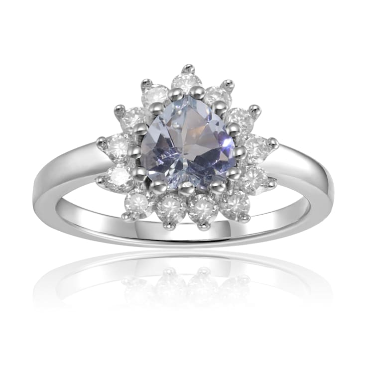 Heart Shape Aquamarine with White Topaz Accents Sterling Silver Ring, 1.06ctw