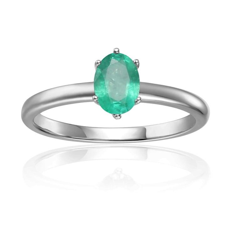Oval Emerald Sterling Silver Solitaire Ring, 0.85ct