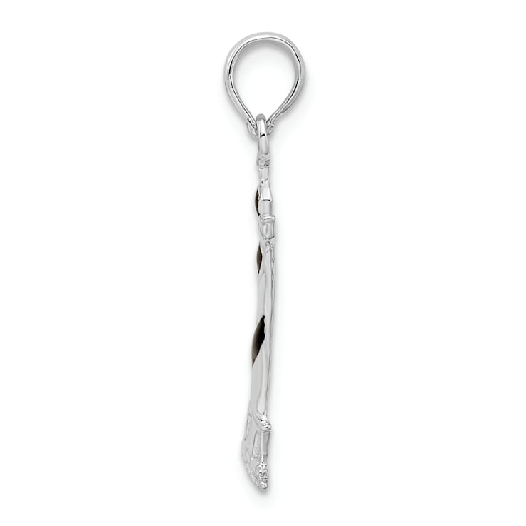 Rhodium Over Sterling Silver Enameled Cape Hatteras Lighthouse Pendant