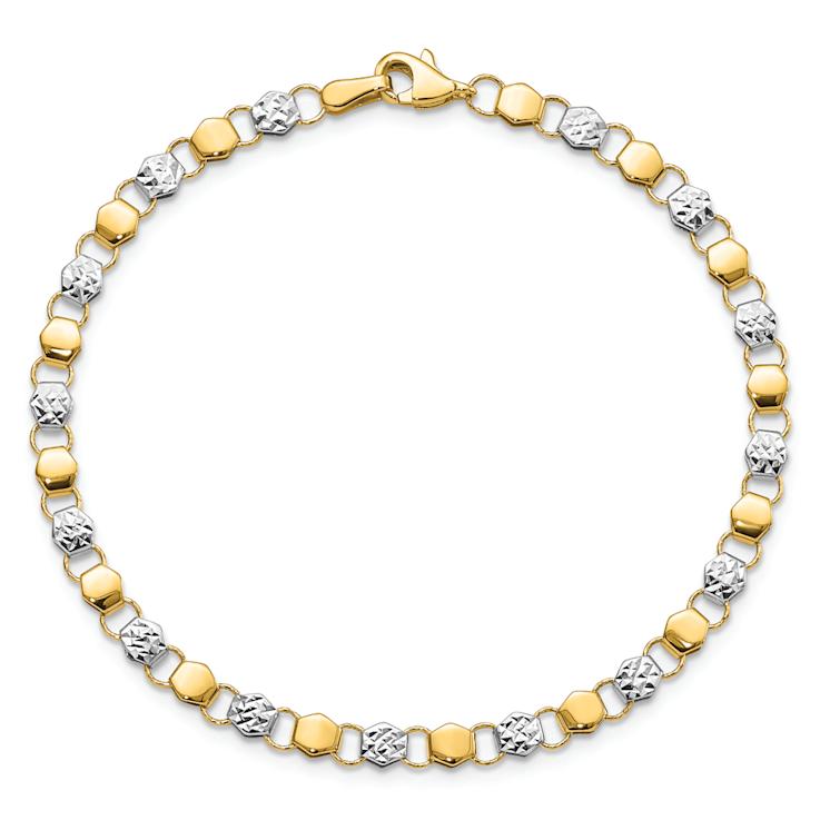 14K Two-tone Gold Diamond-Cut Fancy Link Bracelet