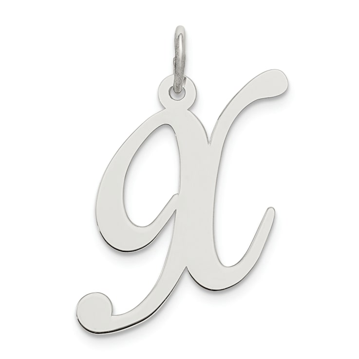 Rhodium Over Sterling Silver Fancy Script Letter X Initial Charm