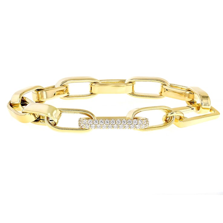 Paperclip Station Bracelet With CZ In 18K Gold Over Sterling Silver