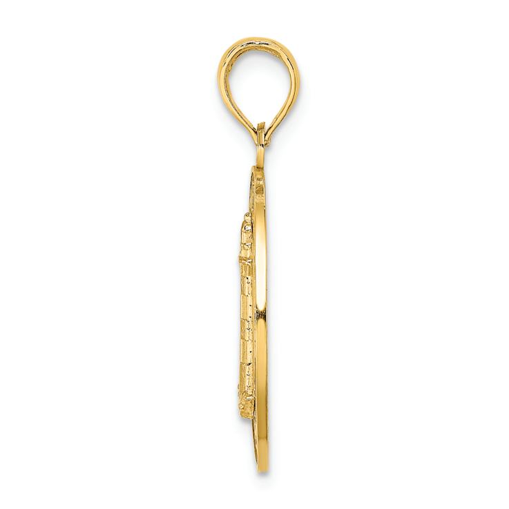 14k Yellow Gold Textured HILTON HEAD Lighthouse Round Charm