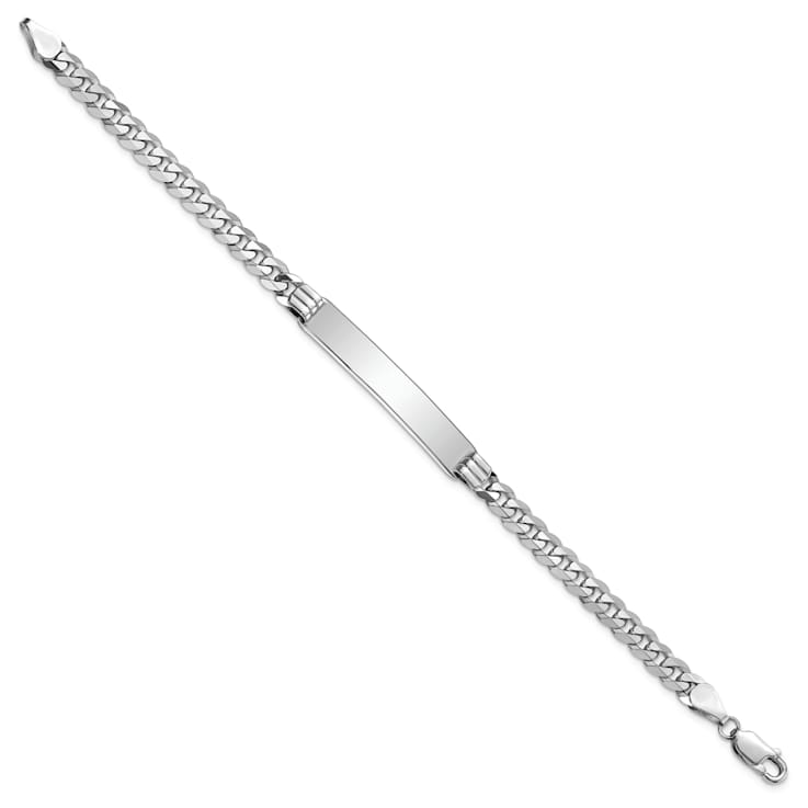 Rhodium Over 14k White Gold Flat Curb Link ID Bracelet