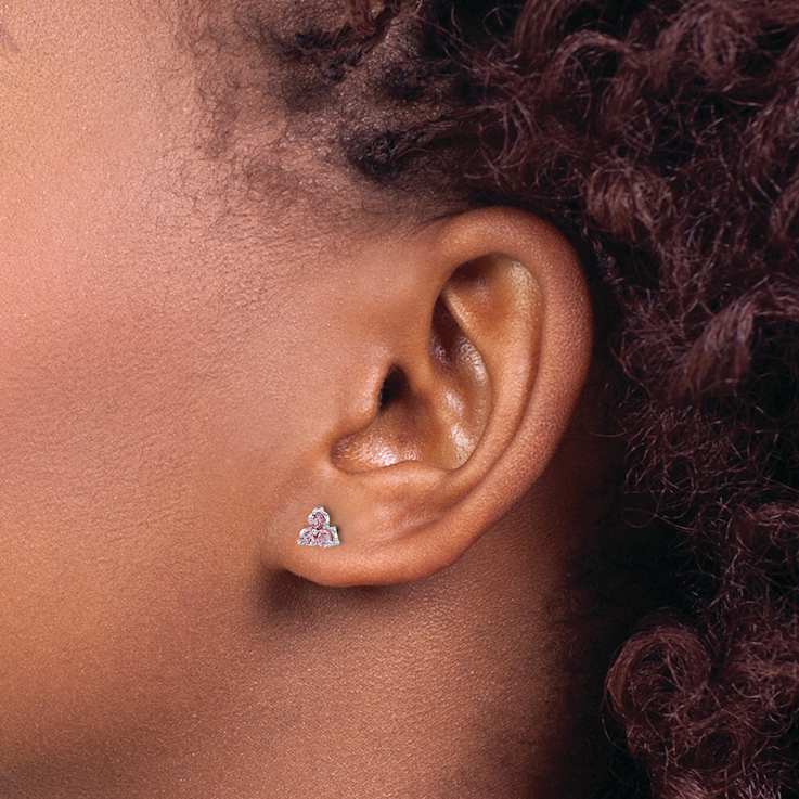 Rhodium Over 14K White Gold 3-stone Lab Created Pink Sapphire Triangle Earrings