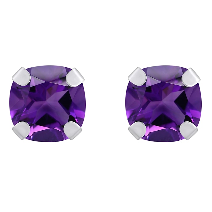 5mm Cushion Amethyst Rhodium Over 10k White Gold Stud Earrings