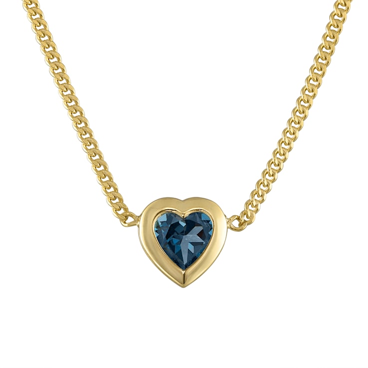 14K Yellow Gold Over Sterling Silver London Blue Topaz Heart Curb Chain
Necklace 1.0ctw