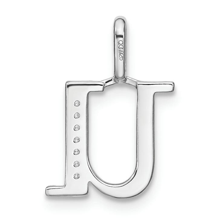 14K White Gold Diamond Lower Case Letter U Initial Pendant
