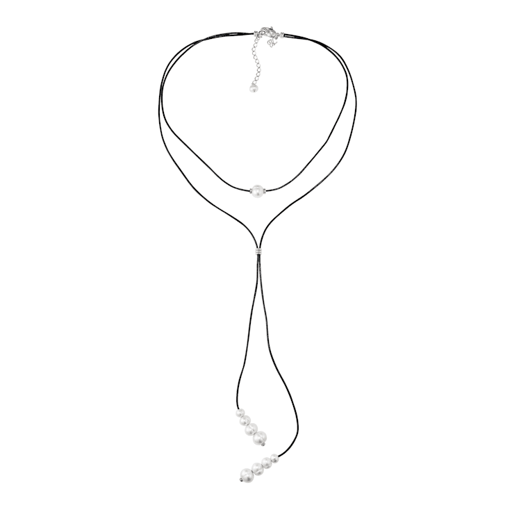 6-9.5mm Round White Freshwater Pearl Black Leather Lariat Necklace with
Sterling Silver Clasp