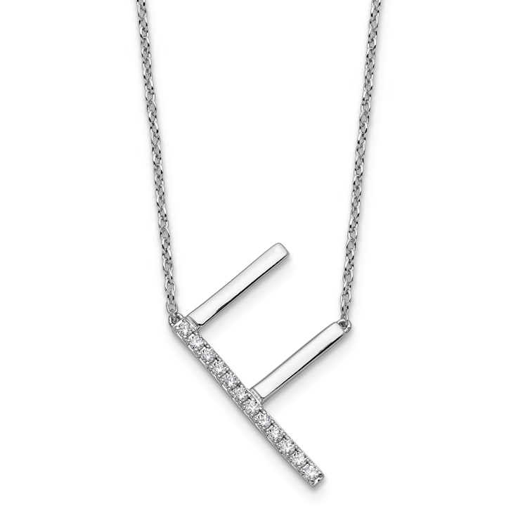 Rhodium Over 14k White Gold Sideways Diamond Initial F Pendant Cable
Link 18 Inch Necklace