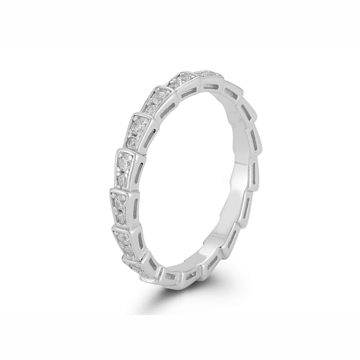 Sterling Statements Rhodium Over Sterling Silver CZ Serpent Scale Band Ring
