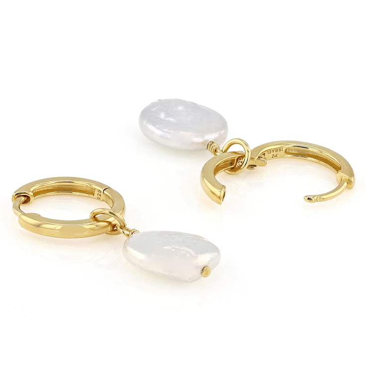 Freshwater Pearl Drop Earrings 9mm In 14K Gold Over Sterling Silver