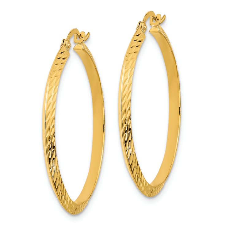 14K Yellow Gold 1 5/16" Polished and Diamond-Cut Hoop Earrings