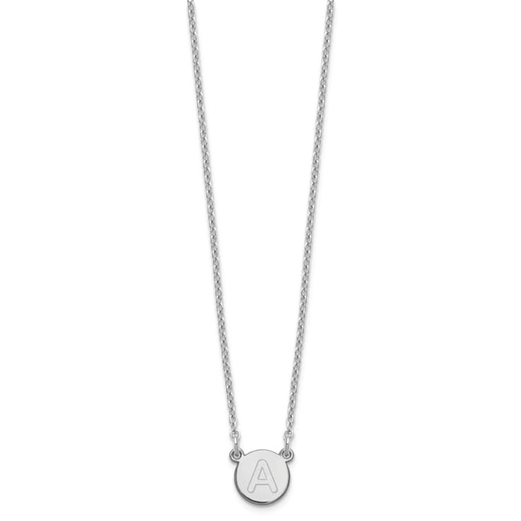 Rhodium Over Sterling Silver Tiny Circle Block Letter A  Initial Necklace