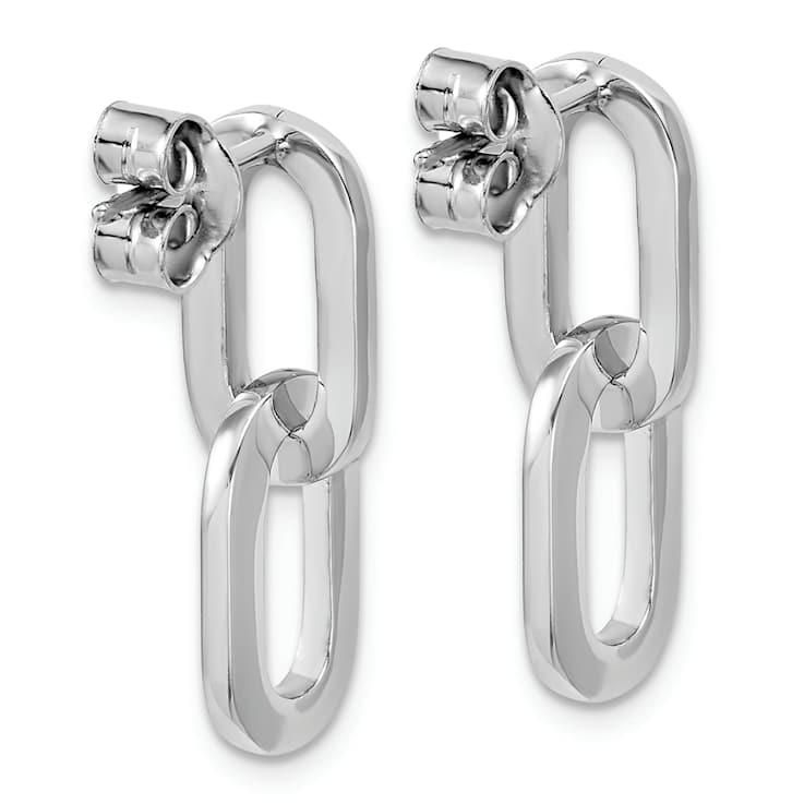Rhodium Over Sterling Silver Polished Link Dangle Post Earrings