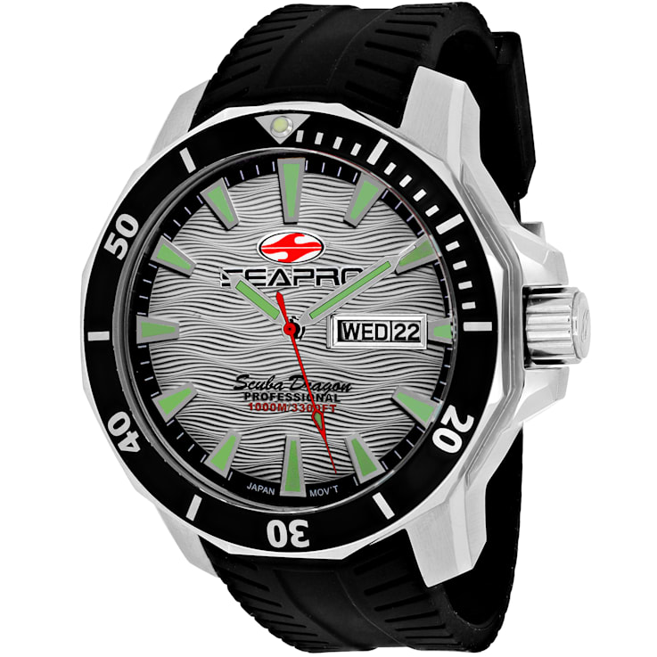 Seapro Men's Scuba Dragon Diver Limited Edition White Dial, Black Bezel,
Black Silicone Watch
