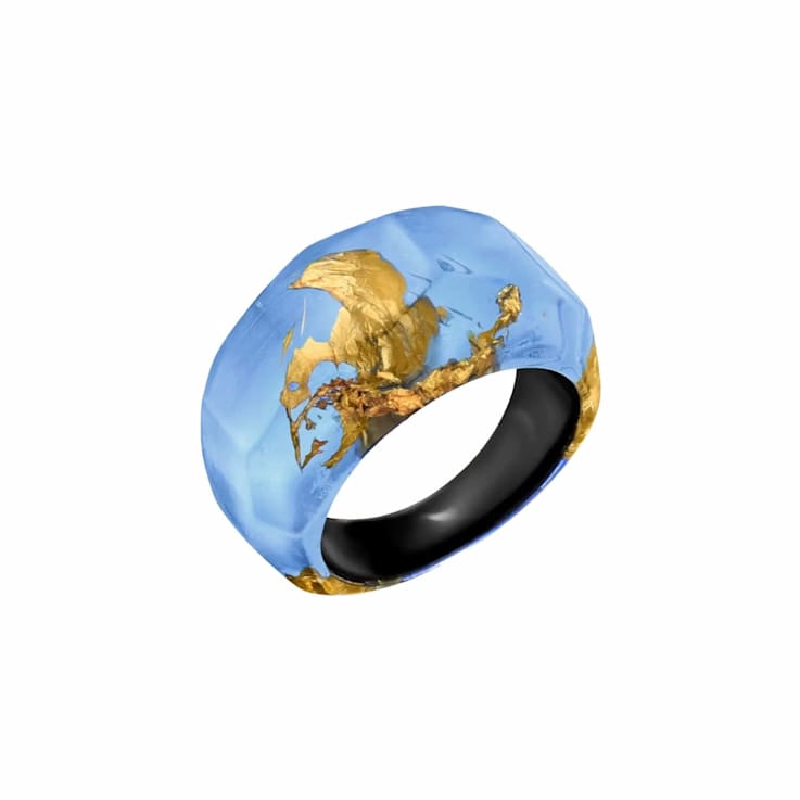 Ice Blue Acrylic Ring with Gold Leaf