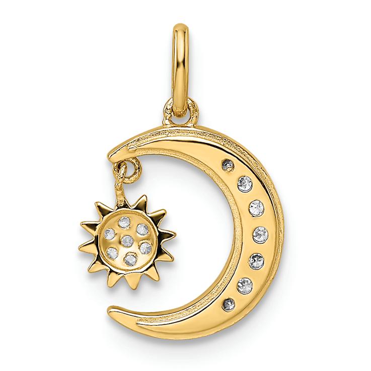 14k Yellow Gold and Rhodium Over 14k Yellow Gold Diamond-Cut Cubic
Zirconia Moon and Star Pendant
