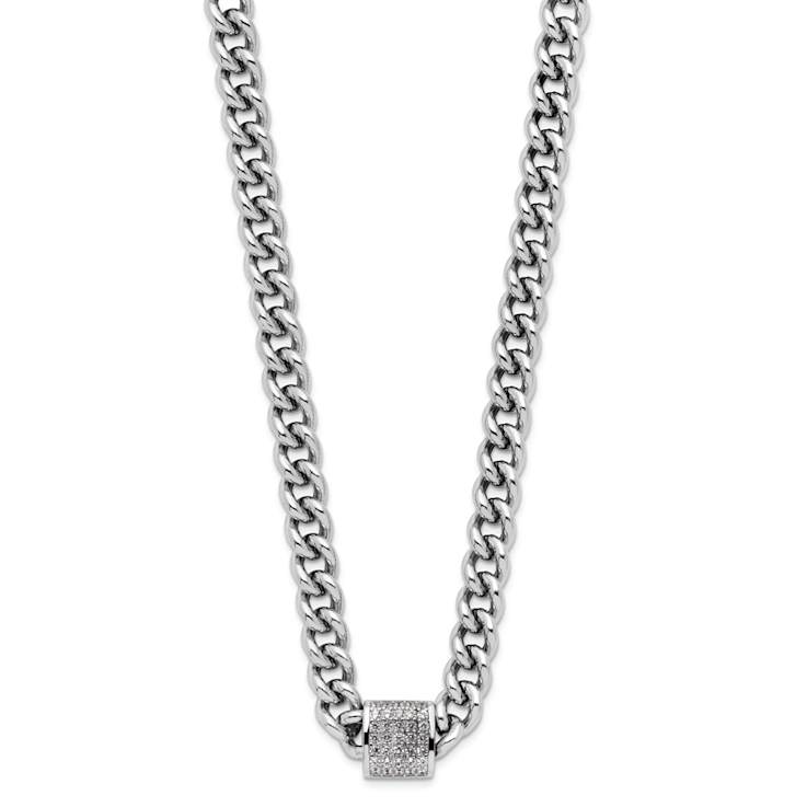 Rhodium Over Sterling Silver Cubic Zirconia Curb Link 17.5 Inch with 2
Inch Extension Necklace