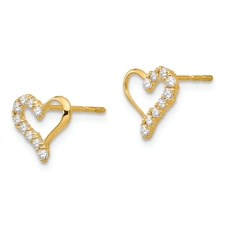 14k Yellow Gold Cubic Zirconia Heart Post Earrings