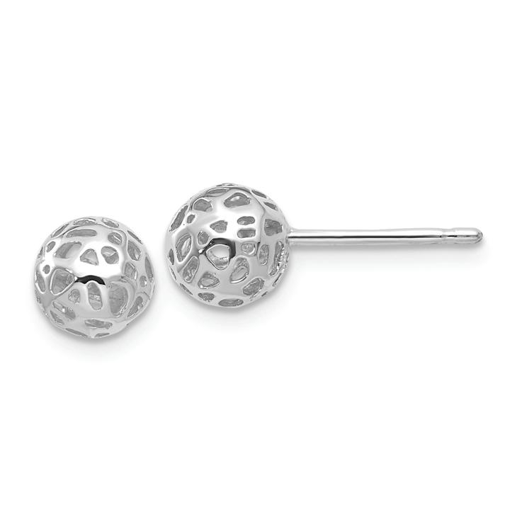 Rhodium Over 14k White Gold 6.5mm Fancy Ball Stud Earrings