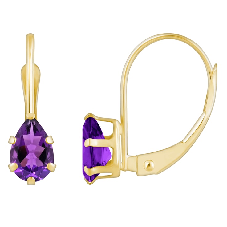 6x4mm Pear Shape Amethyst 10k Yellow Gold Drop Earrings
