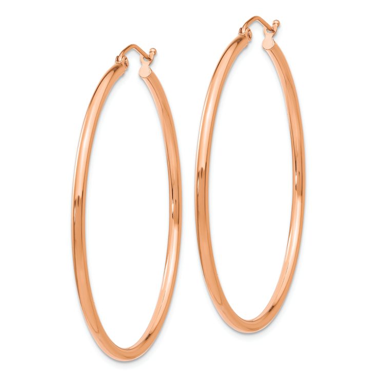 14k Rose Gold 1 3/4" Polished Tube Hoop Earrings