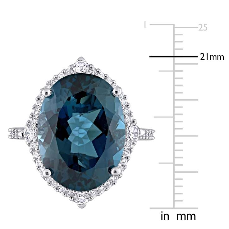 White Sapphire, London Blue Topaz and Diamond 14K White Gold Ring 12.63ctw