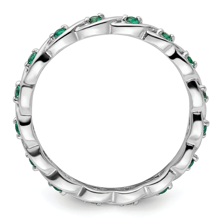 Sterling Silver Stackable Expressions Lab Created Emerald Ring 0.22ctw