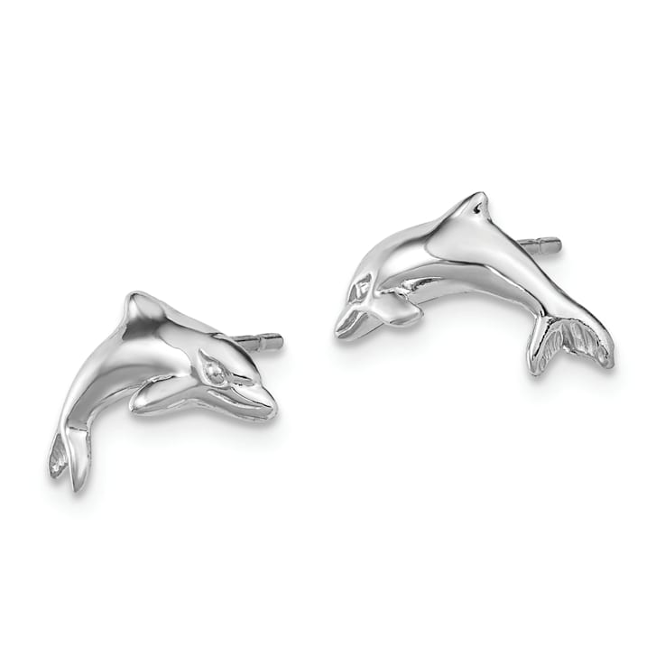 Rhodium Over 14k White Gold Dolphin Stud Earrings