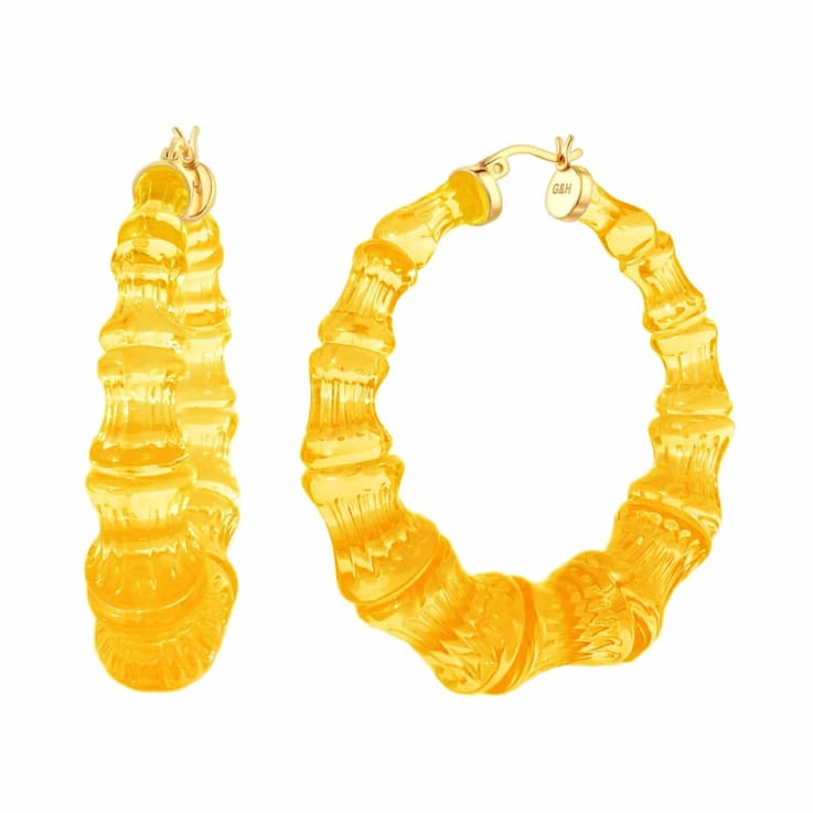 14K Yellow Gold Over Sterling Silver Bamboo Acrylic Hoops in Honey