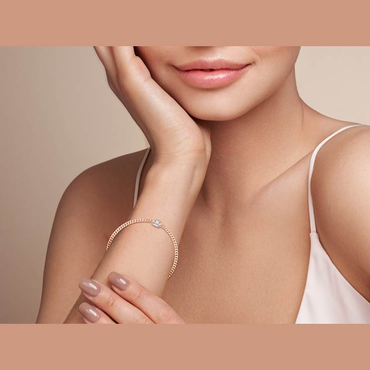 Sterling Statements 14K Rose Gold Over Sterling Silver White CZ Curb
Chain Bracelet