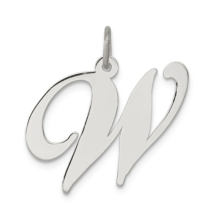 Rhodium Over Sterling Silver Fancy Script Letter W Initial Charm