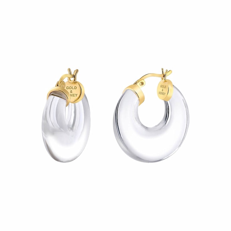 14K Yellow Gold Over Sterling Silver Clear Chunky Graduated Acrylic Hoops