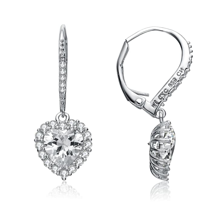 Pear Shape CZ Halo Drop Earrings In Sterling Silver