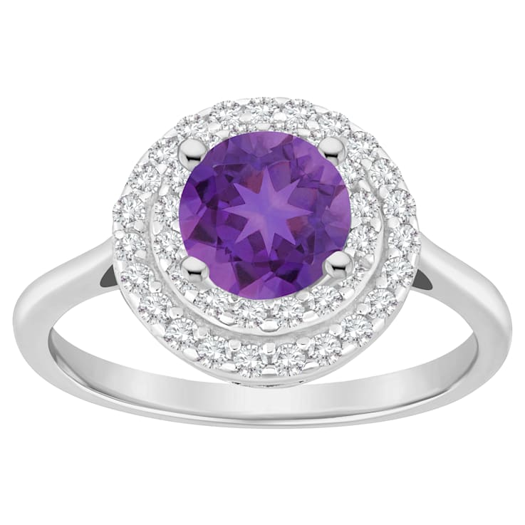 7mm Round Amethyst And White Topaz Accents Rhodium Over Sterling Silver
Double Halo Ring