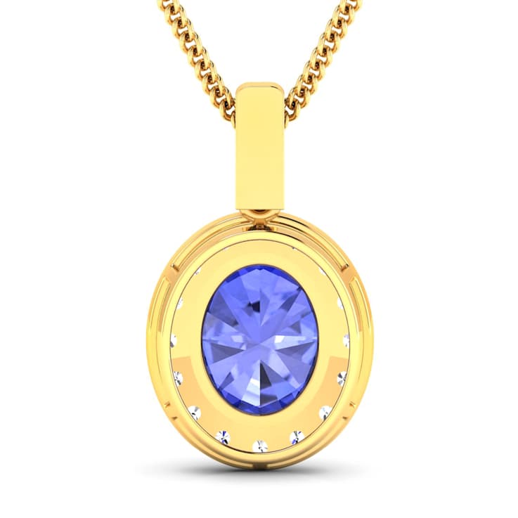 2.50ctw 14K Yellow Gold Tanzanite and White Diamond Pendant with 18 inch
Cable Chain