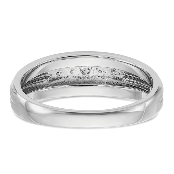 Rhodium Over 10K White Gold Men's Polished, Satin and Grooved 5-Stone
Diamond Ring