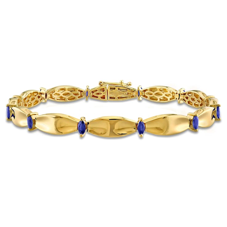 Blue Sapphire 10K Yellow Gold Bracelet 1.32ctw